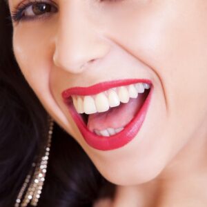 Woman with dental implants smiling